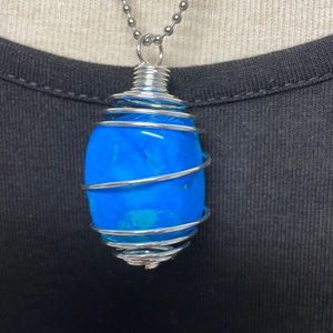 Tumbled Blue Howlite Cage Charm Necklace (3)